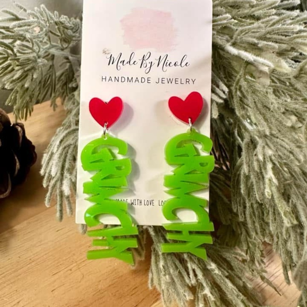 Hand Crafted Red and Green Grinch Earrings